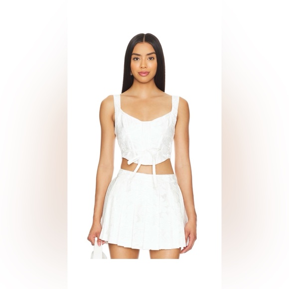 For Love And Lemons x Revolve Mira Crop in White & Adelaide Skirt in White